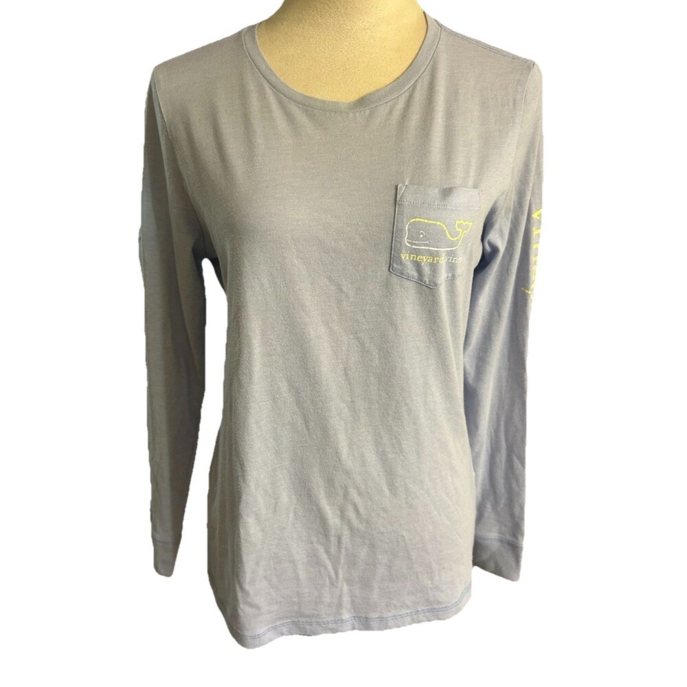 Vineyard Vines Womens Small Long Sleeve Light Blue Whale Cotton Blend Shirt